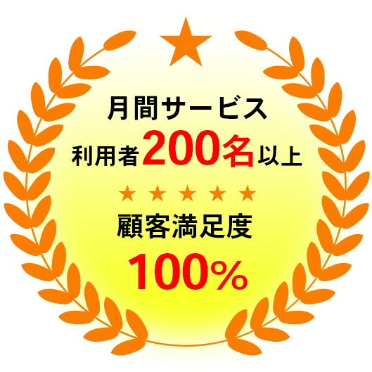月間サービス利用者200名以上・顧客満足度100%